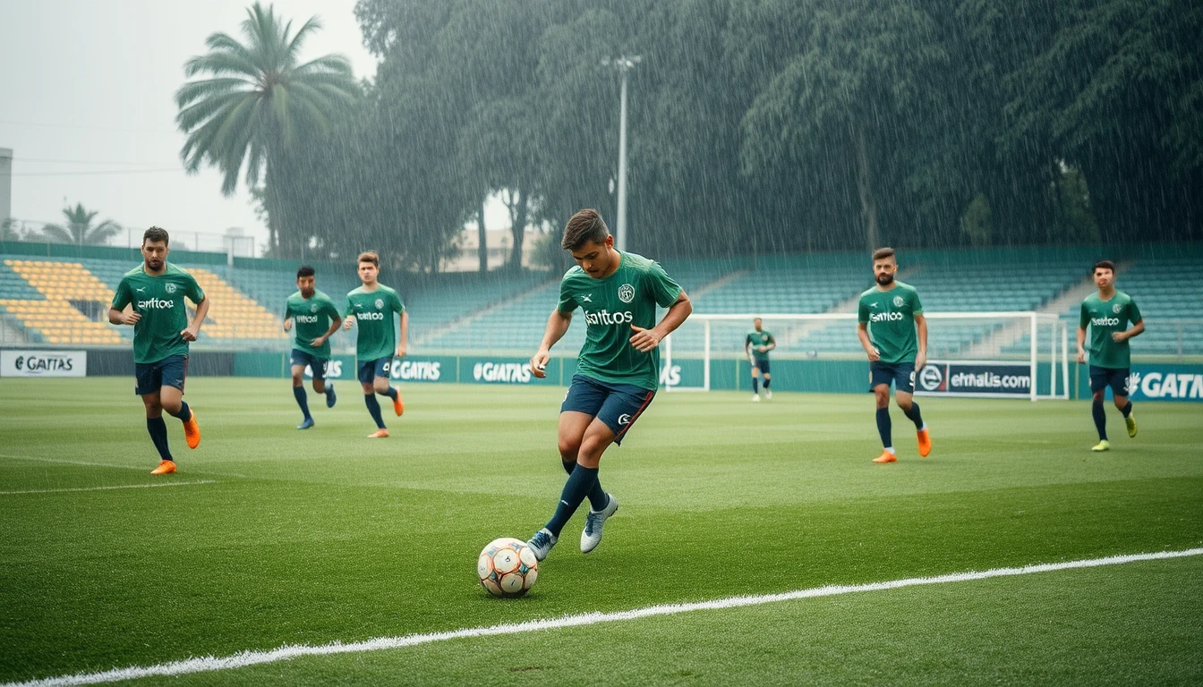 Santos treina sob chuva de olho em duelo pela Sul-Americana